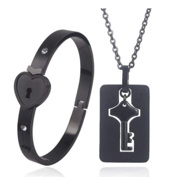 Black Lock and Key Love Bracelet and Necklace set - Image 2